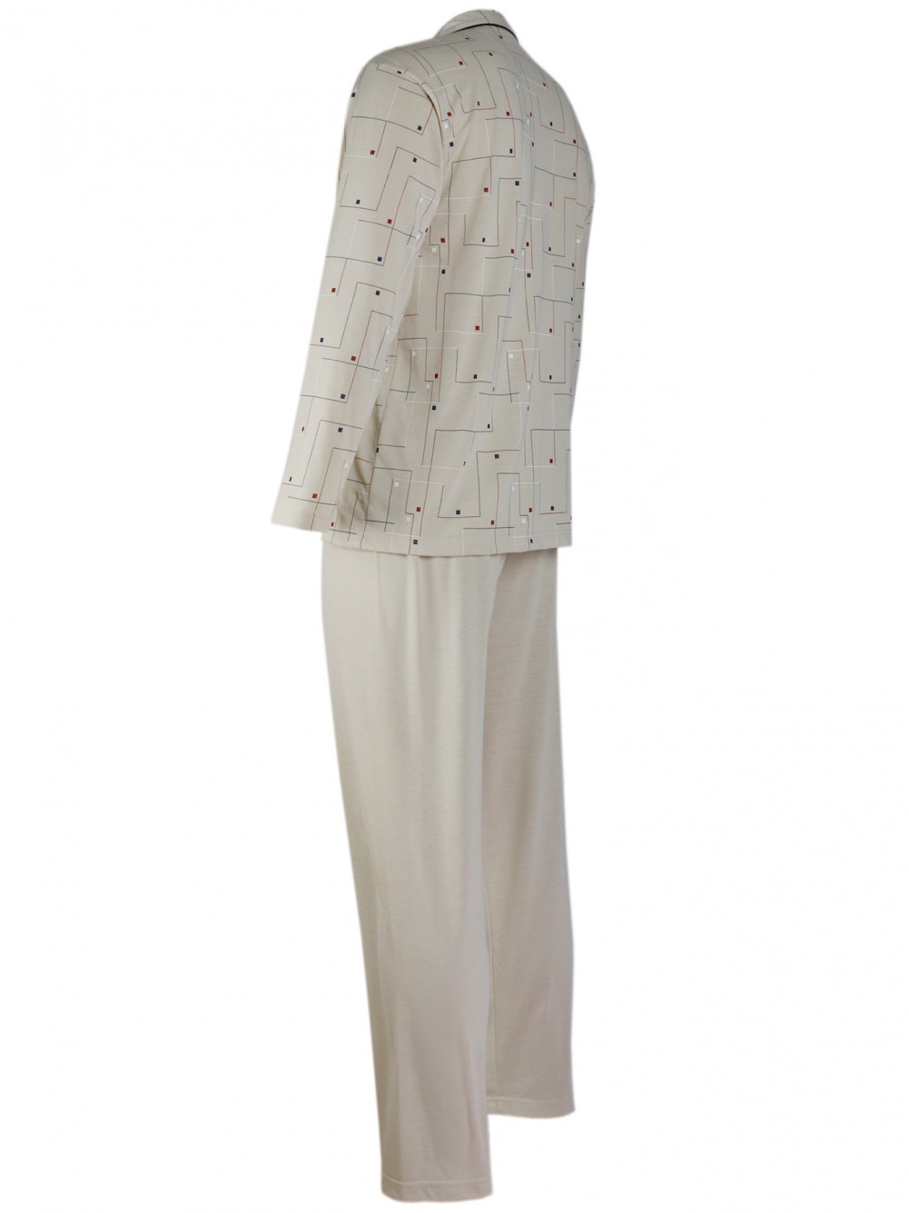 Herren Pyjama - langer Schlafanzug in Jersey Qualität - beige/Seitenansicht