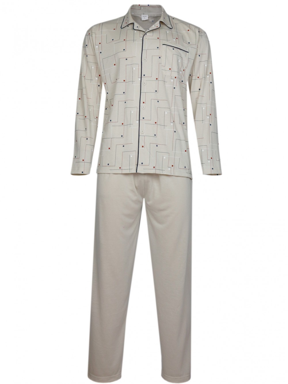 Herren Pyjama - langer Schlafanzug in Jersey Qualität - Beige