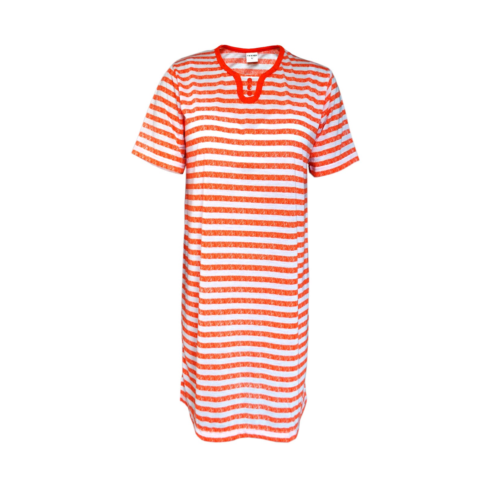 Kurzarm Damen Nachthemd aus 100% Baumwolle im Ringellook 6 Farben Orange