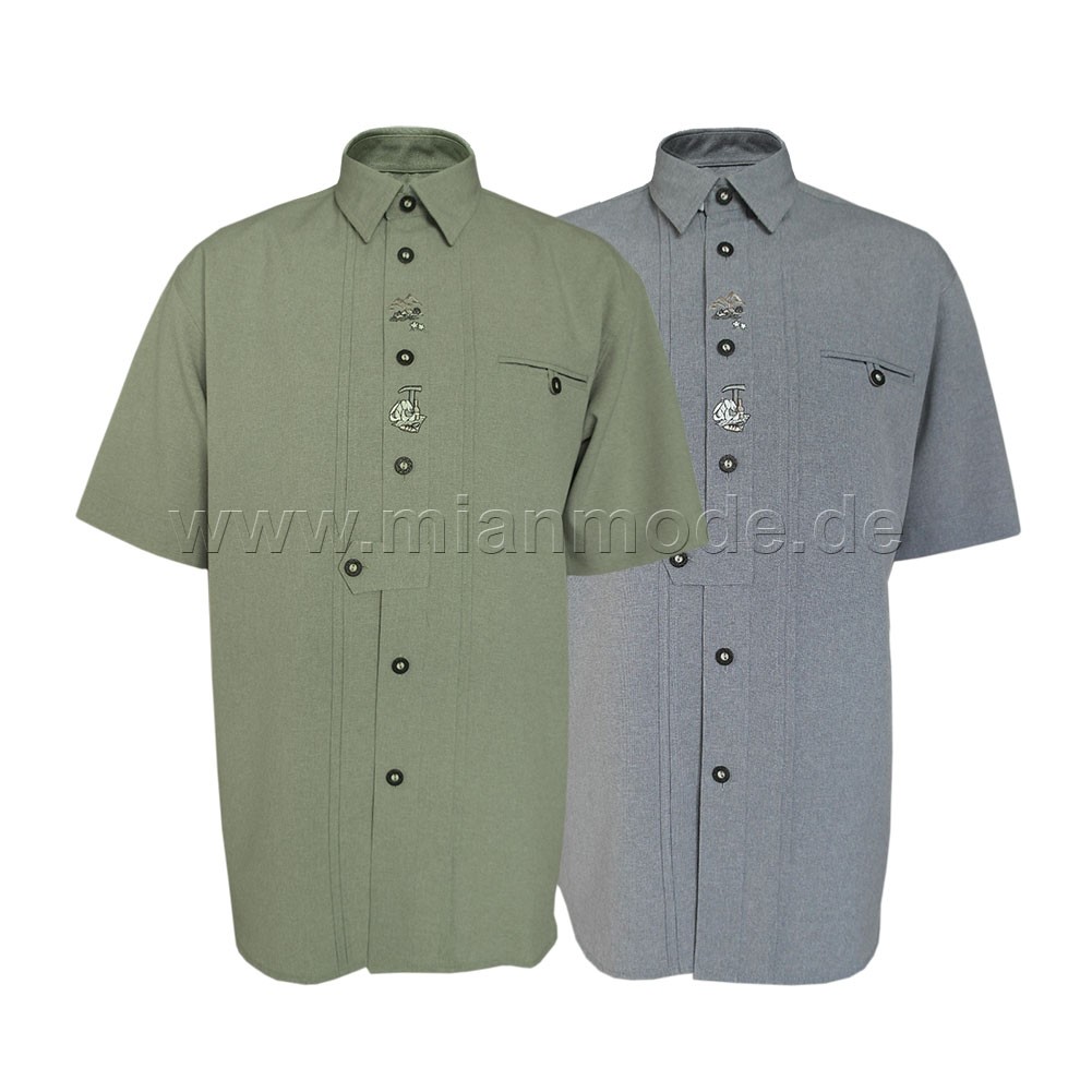 Trachtenhemd, Hemd mit kurzer Ärmel und Stickerei - 2 Farben