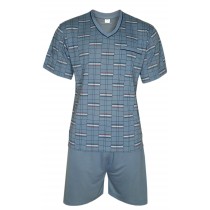 FORMEN - Kurzer Herrenschlafanzug, Pyjama mit Shorty 100% Baumwolle - Stahlblau