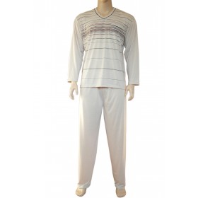 Herren Pyjama Schlafanzug lang 100% Baumwolle V-Neck